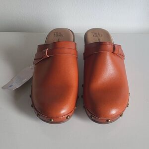 Time And Thru Brown Leather Clog Slip on Women's Size 6